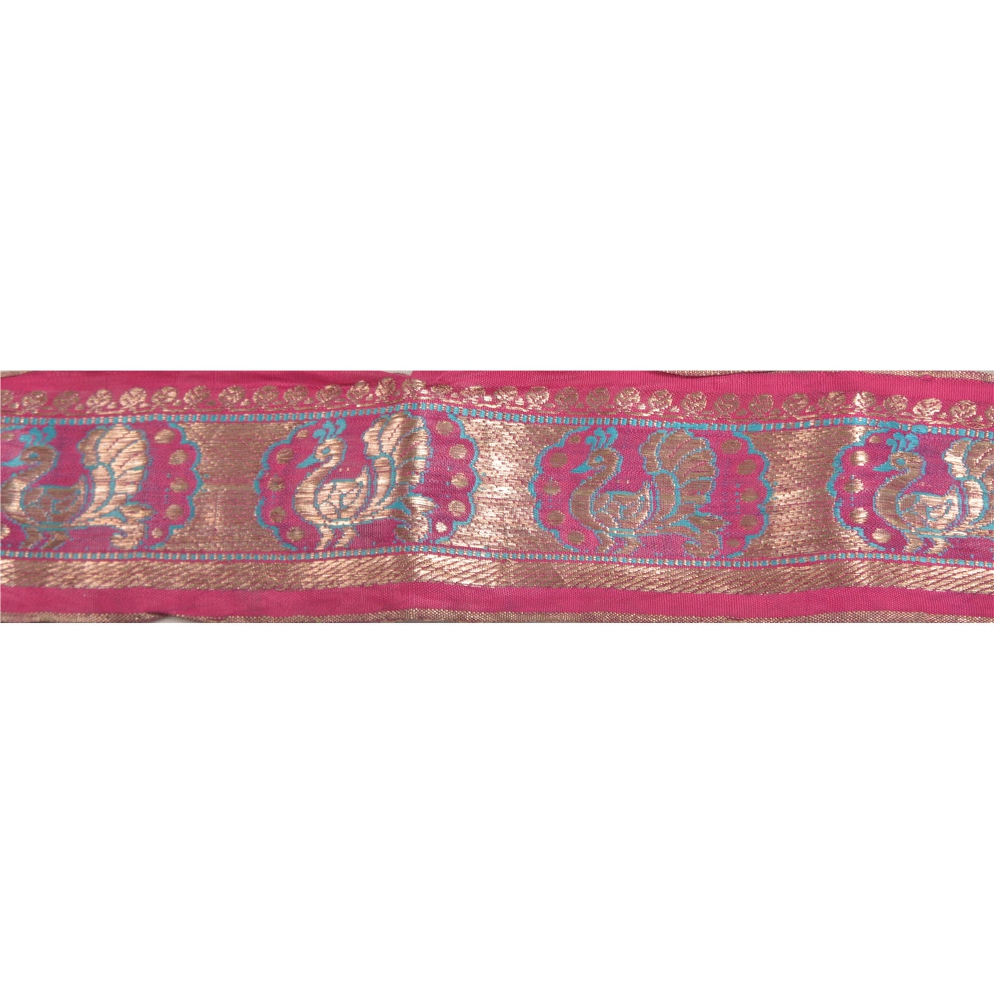 Sanskriti Vintage1 Yd Saree Pure Silk Border Brocade Trim Sewing Craft Pink Lace