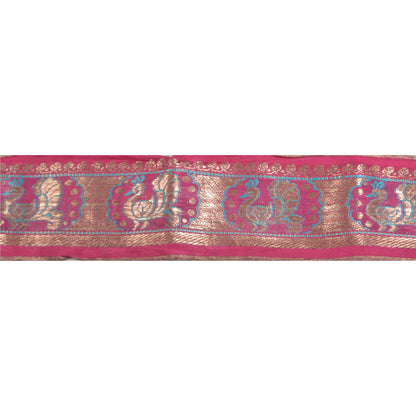 Sanskriti Vintage1 Yd Saree Pure Silk Border Brocade Trim Sewing Craft Pink Lace