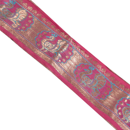 Sanskriti Vintage1 Yd Saree Pure Silk Border Brocade Trim Sewing Craft Pink Lace