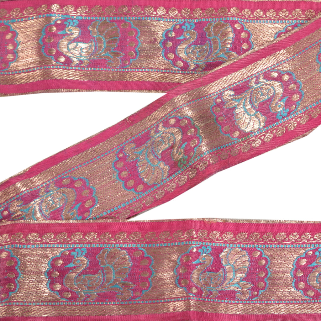 Sanskriti Vintage1 Yd Saree Pure Silk Border Brocade Trim Sewing Craft Pink Lace