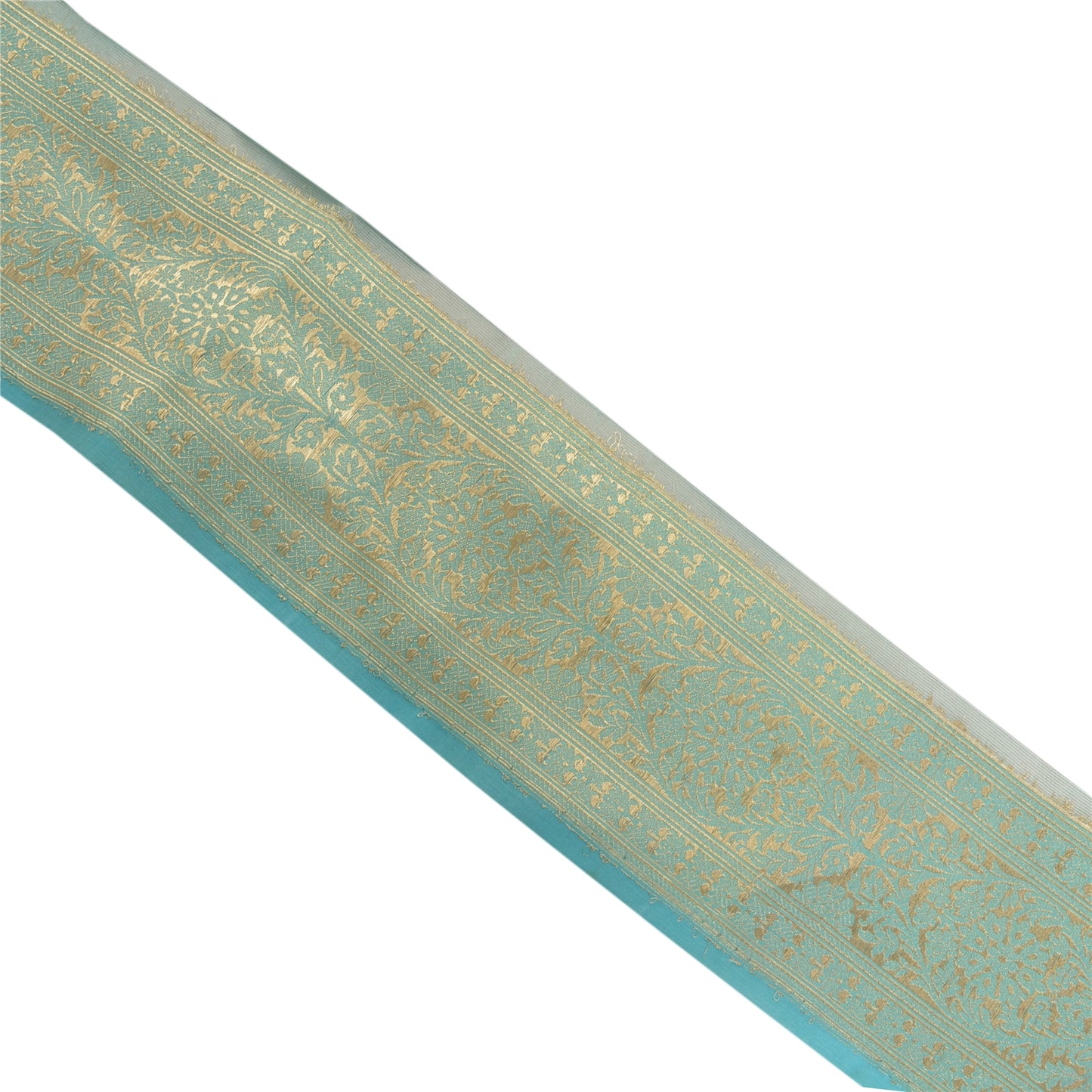 Sanskriti Vintage 1 Yd Sari Indian Border Woven Trim Sewing Craft Blue Lace