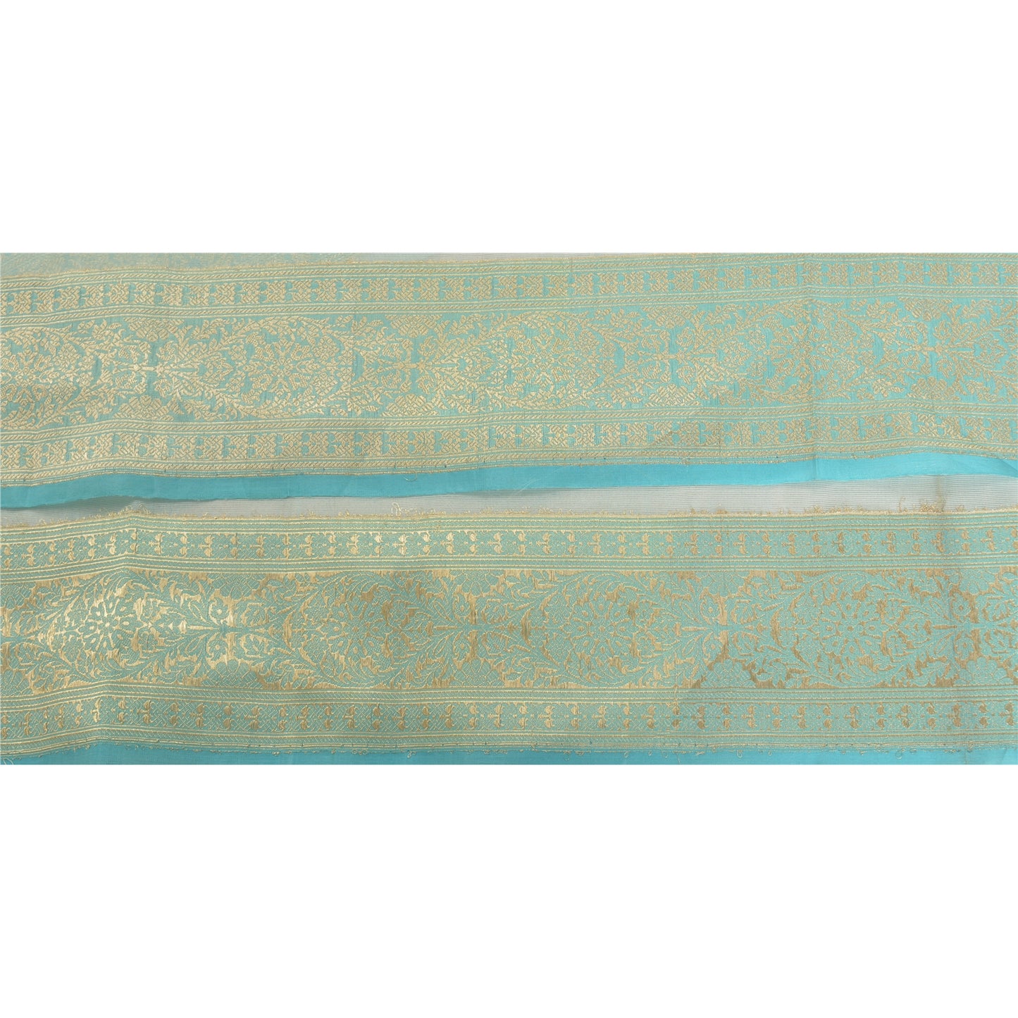 Sanskriti Vintage 1 Yd Sari Indian Border Woven Trim Sewing Craft Blue Lace