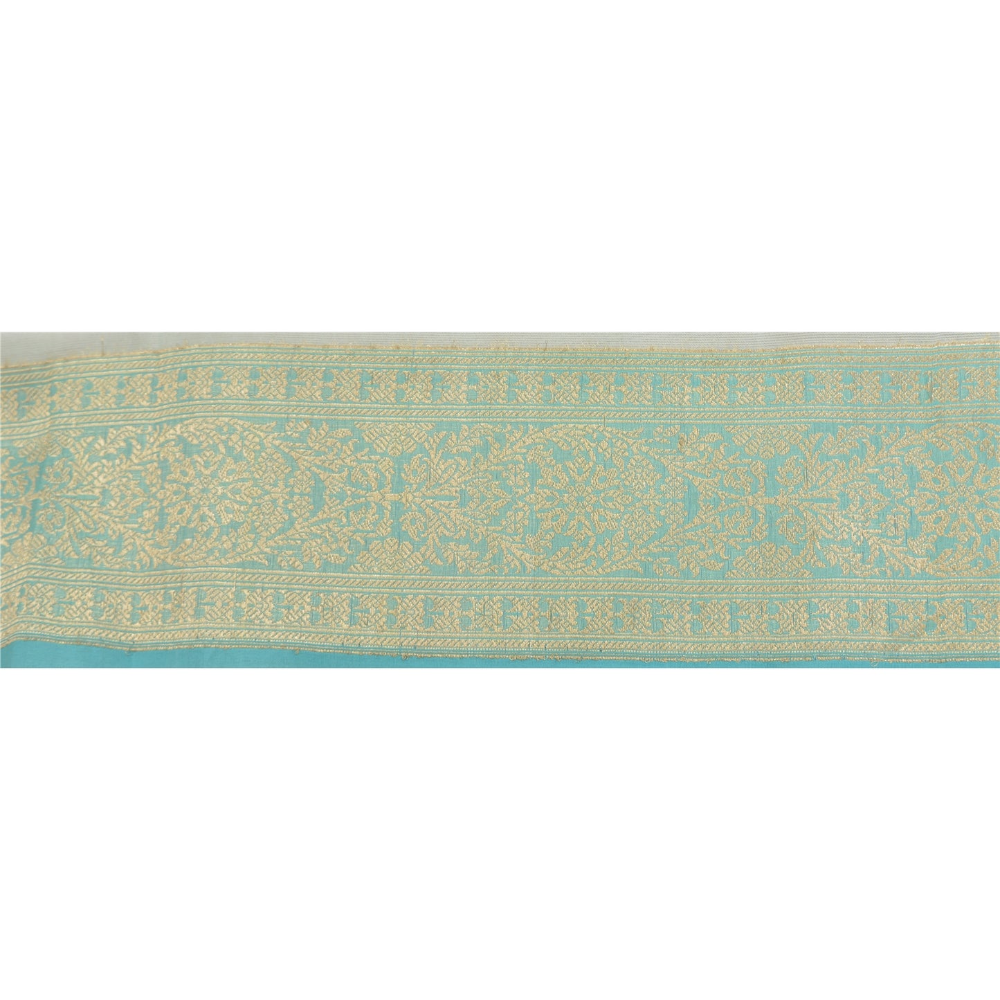 Sanskriti Vintage 1 Yd Sari Indian Border Woven Trim Sewing Craft Blue Lace