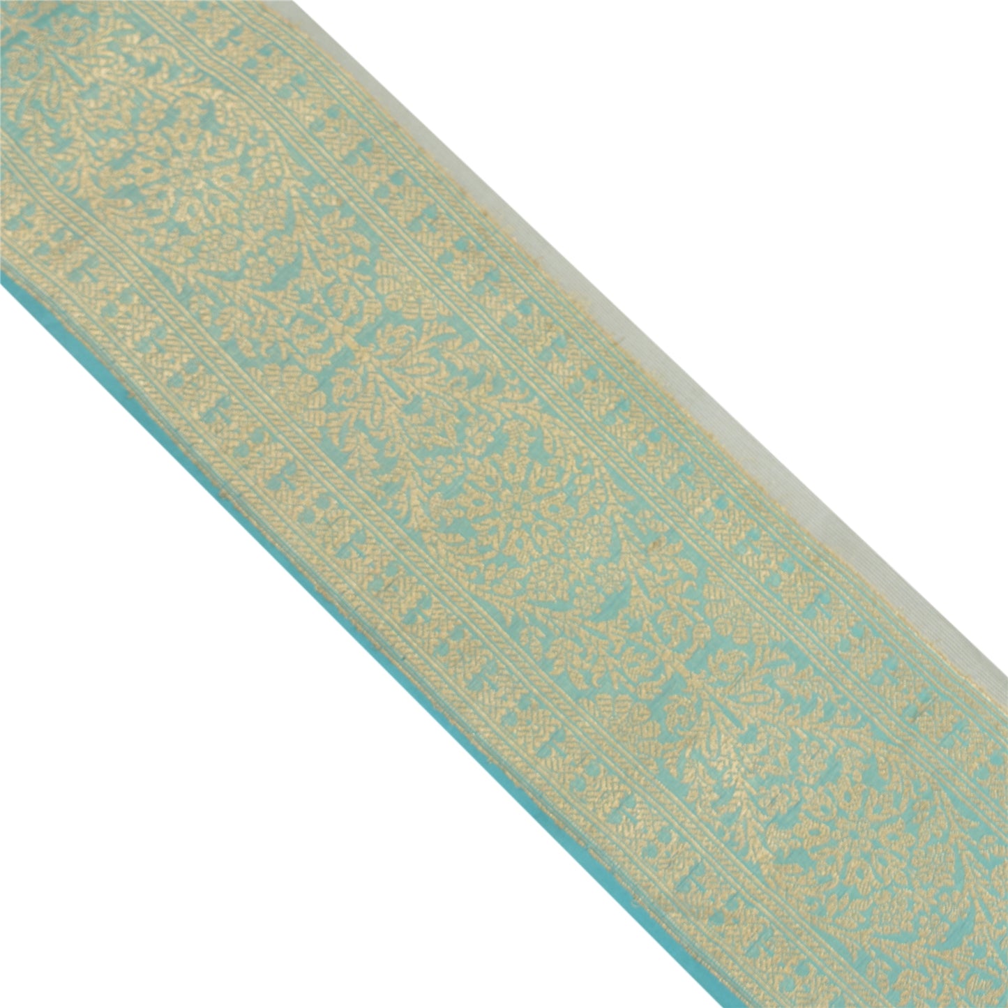 Sanskriti Vintage 1 Yd Sari Indian Border Woven Trim Sewing Craft Blue Lace