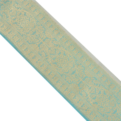 Sanskriti Vintage 1 Yd Sari Indian Border Woven Trim Sewing Craft Blue Lace
