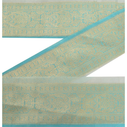 Sanskriti Vintage 1 Yd Sari Indian Border Woven Trim Sewing Craft Blue Lace