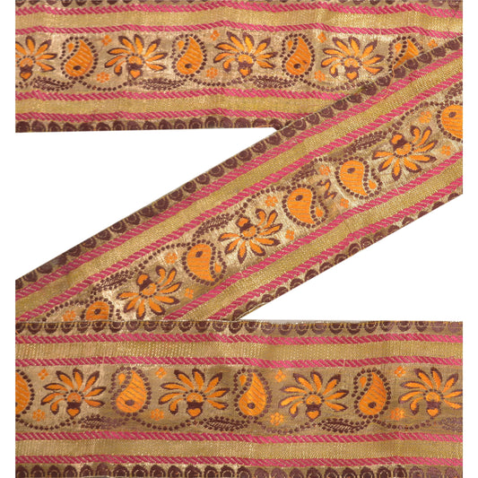 Sanskriti Vintage 1 Yd Sari Indian Border Woven Trim Sewing Craft Golden Lace
