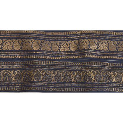 Sanskriti Vintage 1 Yd Sari Border Woven Brocade Trim Blue Craft Blue Lace