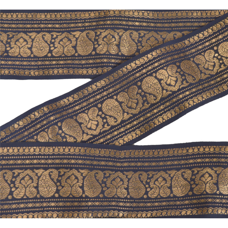 Sanskriti Vintage Blue Silk Sari Border: Vintage Zari Brocade Trim, 1 Yard by upholstery fabric
