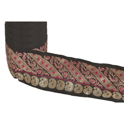 Sanskriti Vintage 1 Yd Sari Border Woven Brocade Trim Black Craft Black Lace