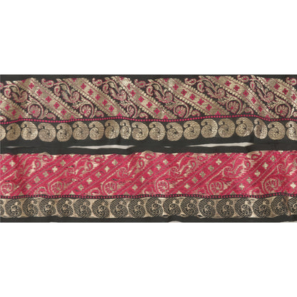 Sanskriti Vintage 1 Yd Sari Border Woven Brocade Trim Black Craft Black Lace