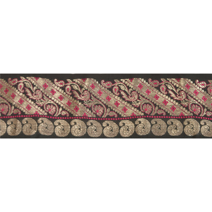 Sanskriti Vintage 1 Yd Sari Border Woven Brocade Trim Black Craft Black Lace
