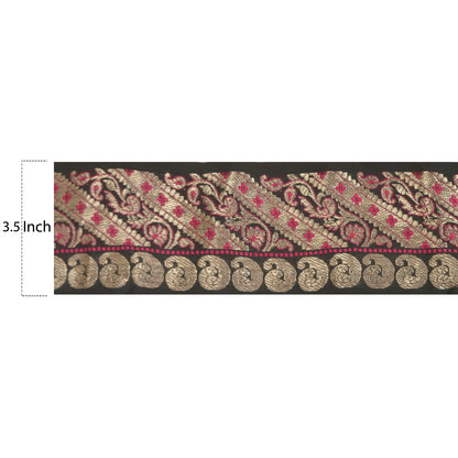 Sanskriti Vintage 1 Yd Sari Border Woven Brocade Trim Black Craft Black Lace