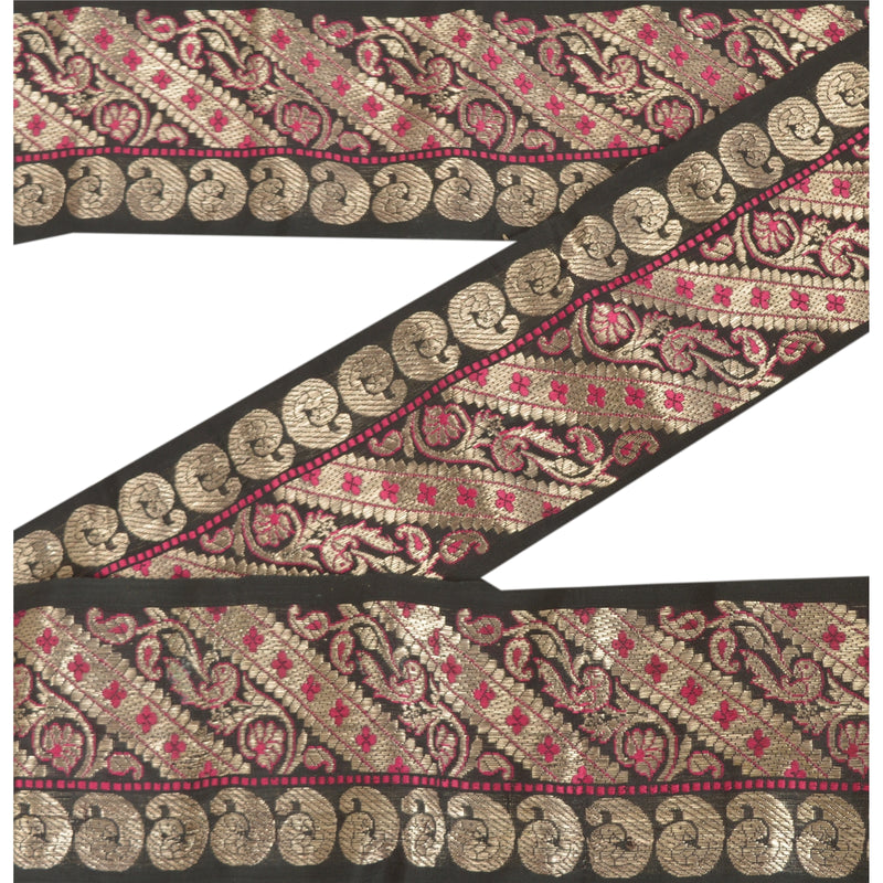 Sanskriti Vintage Sarees/Sari 1 Yd Border Cotton Zari Woven Brocade Trim Black Craft Lace upholstery fabric