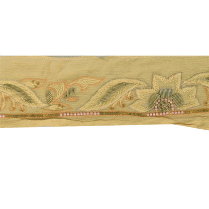 Sanskriti Vintage 1 YD Sari Border Hand Bead Zari Zardozi Trim Cream Craft Lace