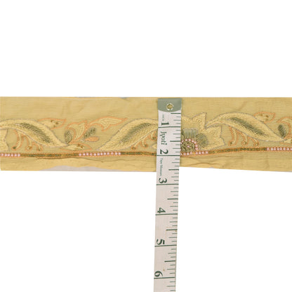 Sanskriti Vintage 1 YD Sari Border Hand Bead Zari Zardozi Trim Cream Craft Lace