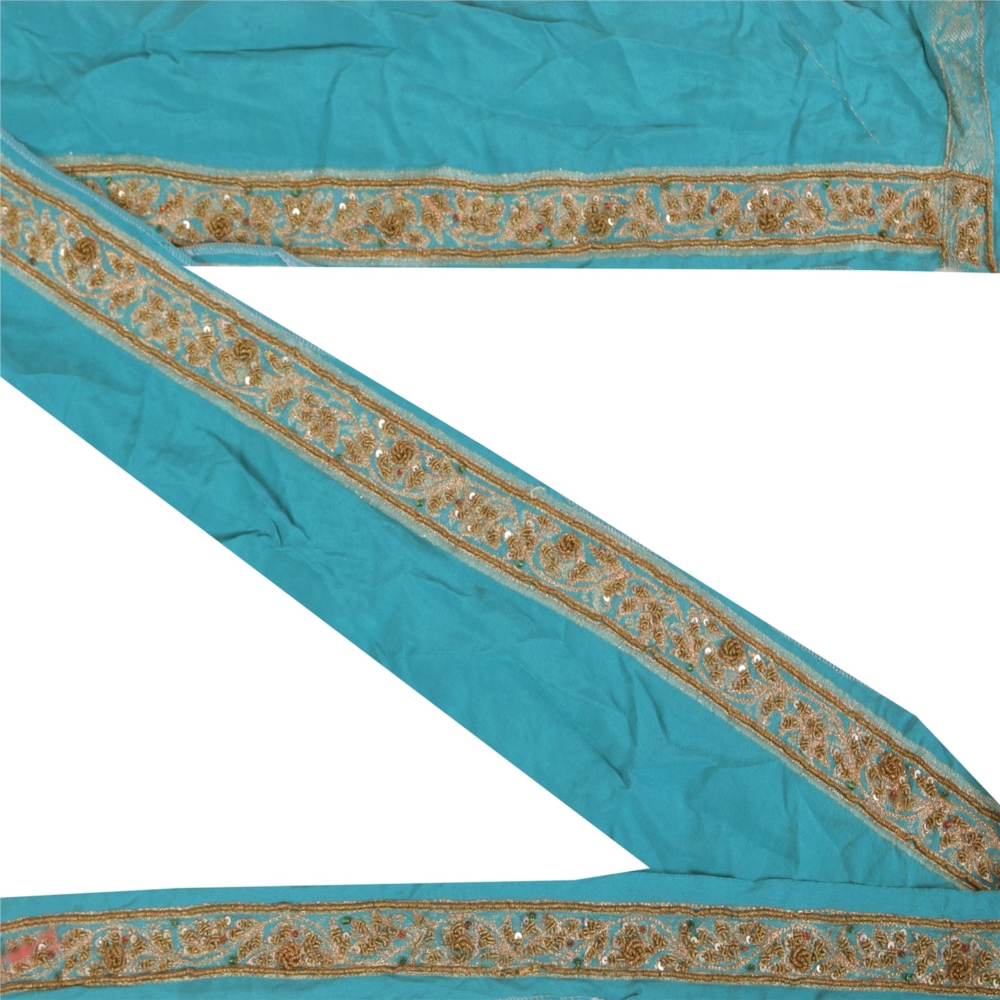 Sanskriti Vintage 1YD Sari Border Hand Beaded ZardoziTrim Sewing Craft Blue Lace