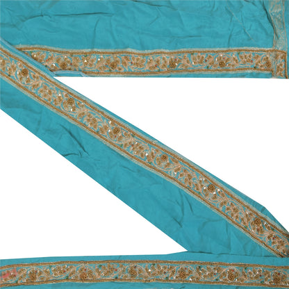 Sanskriti Vintage 1YD Sari Border Hand Beaded ZardoziTrim Sewing Craft Blue Lace