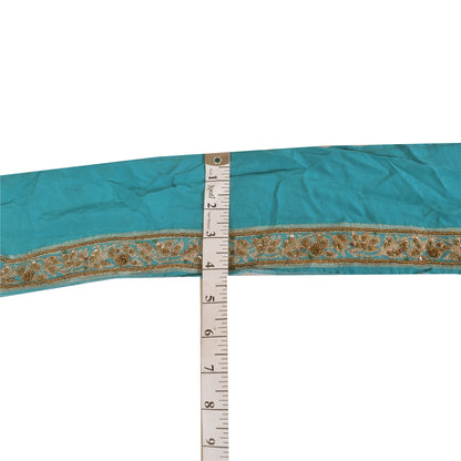 Sanskriti Vintage 1YD Sari Border Hand Beaded ZardoziTrim Sewing Craft Blue Lace