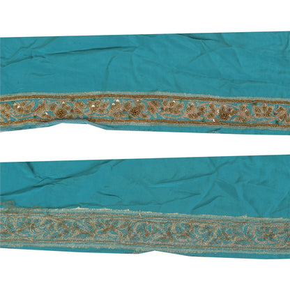 Sanskriti Vintage 1YD Sari Border Hand Beaded ZardoziTrim Sewing Craft Blue Lace
