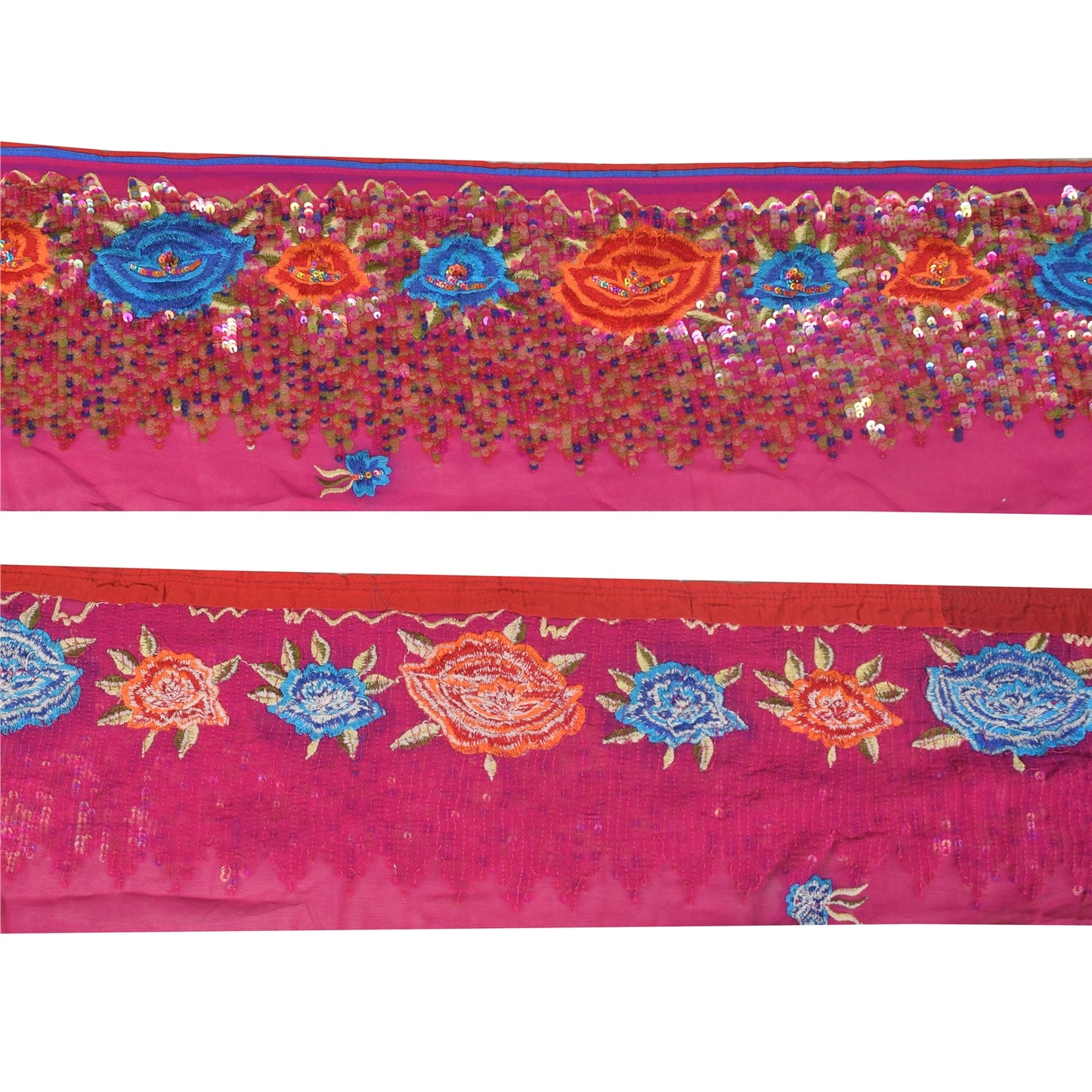 Sanskriti Vintage 1 YD Sari Border Embroidered Pure Silk Trim Sewing Pink Lace