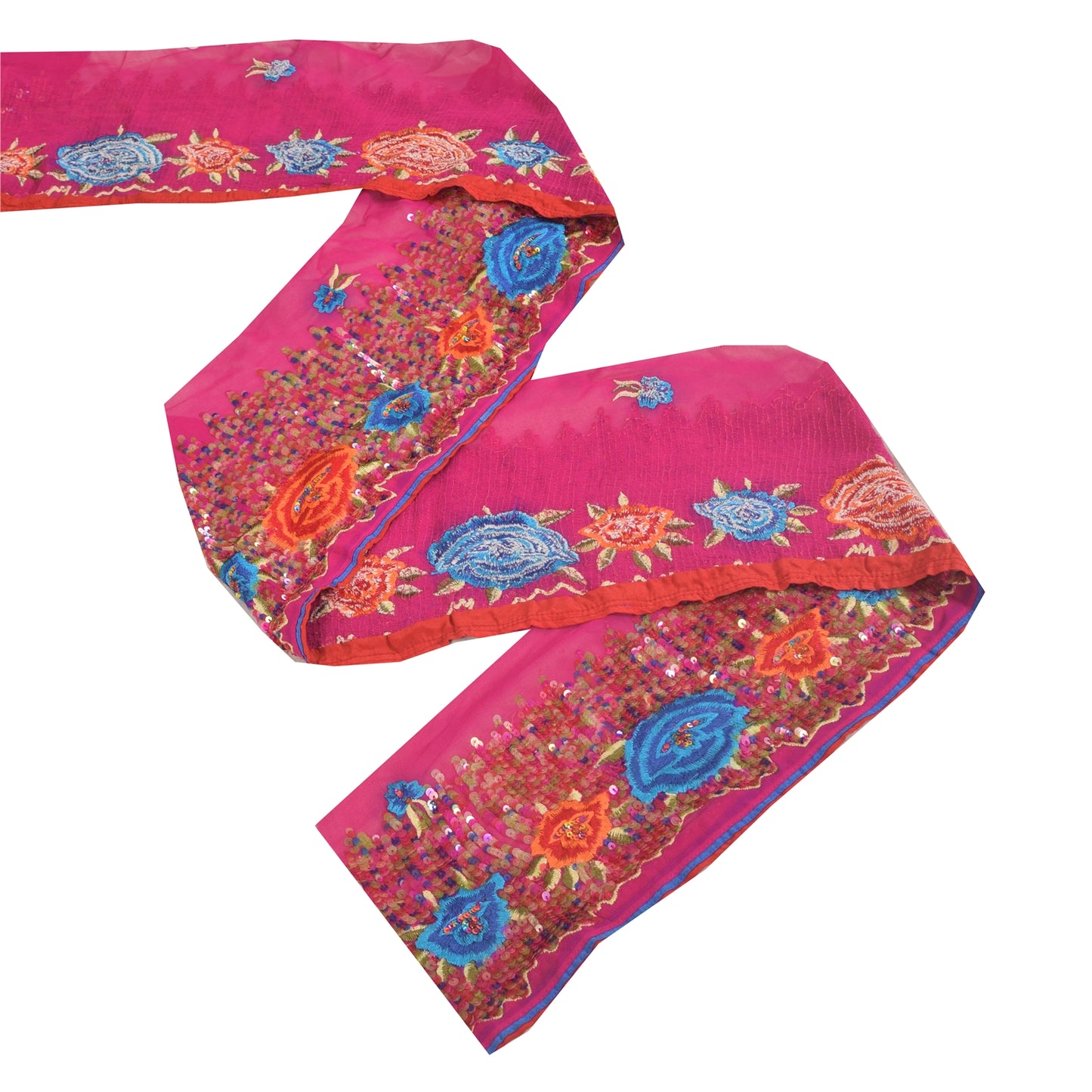 Sanskriti Vintage 1 YD Sari Border Embroidered Pure Silk Trim Sewing Pink Lace