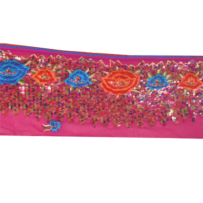 Sanskriti Vintage 1 YD Sari Border Embroidered Pure Silk Trim Sewing Pink Lace
