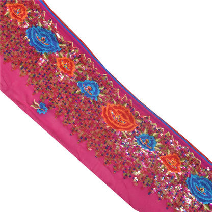 Sanskriti Vintage 1 YD Sari Border Embroidered Pure Silk Trim Sewing Pink Lace