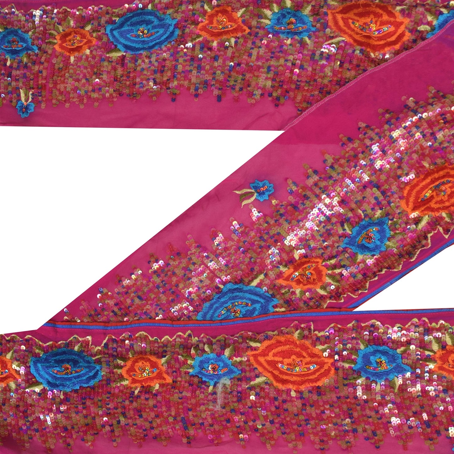 Sanskriti Vintage 1 YD Sari Border Embroidered Pure Silk Trim Sewing Pink Lace