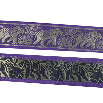 Sanskriti Vintage 1 YD Sari Border Elephant Hand Woven Purple Trim Sewing Lace