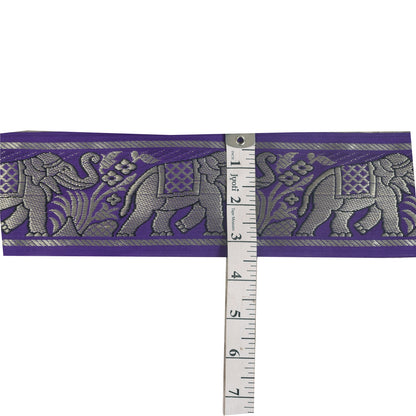 Sanskriti Vintage 1 YD Sari Border Elephant Hand Woven Purple Trim Sewing Lace