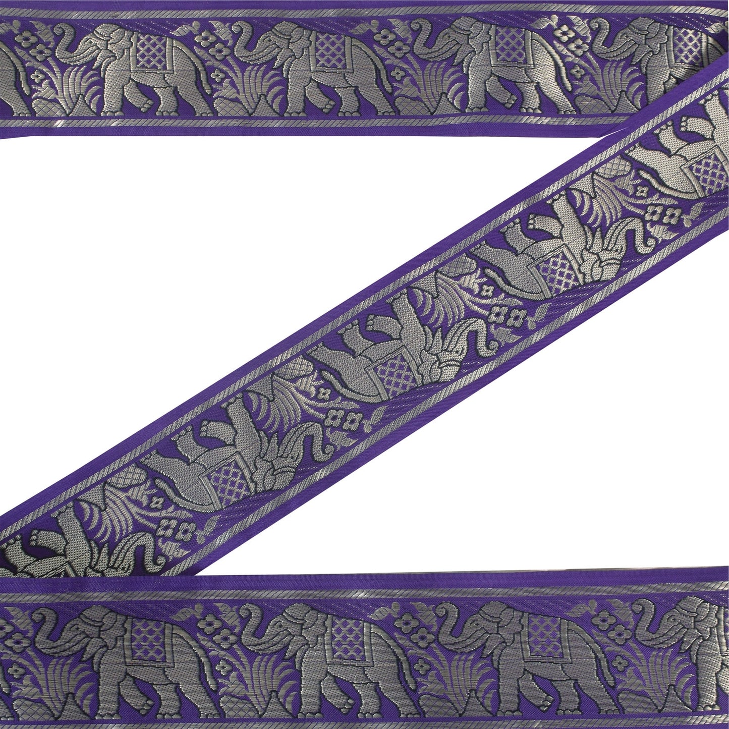 Sanskriti Vintage 1 YD Sari Border Elephant Hand Woven Purple Trim Sewing Lace