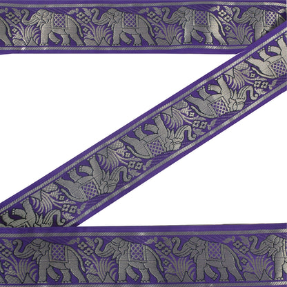 Sanskriti Vintage 1 YD Sari Border Elephant Hand Woven Purple Trim Sewing Lace