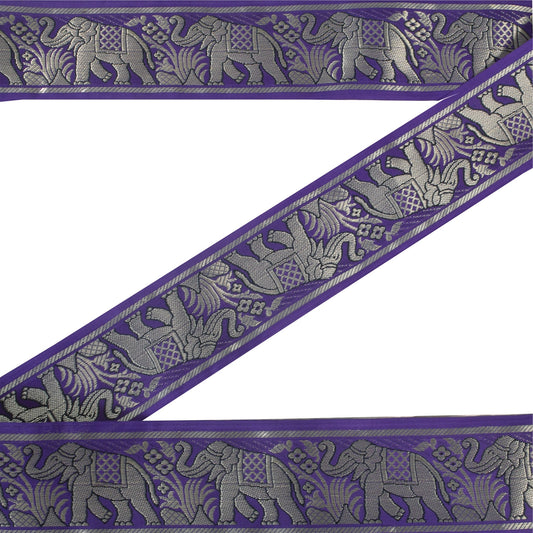 Sanskriti Vintage 1 YD Sari Border Elephant Hand Woven Purple Trim Sewing Lace