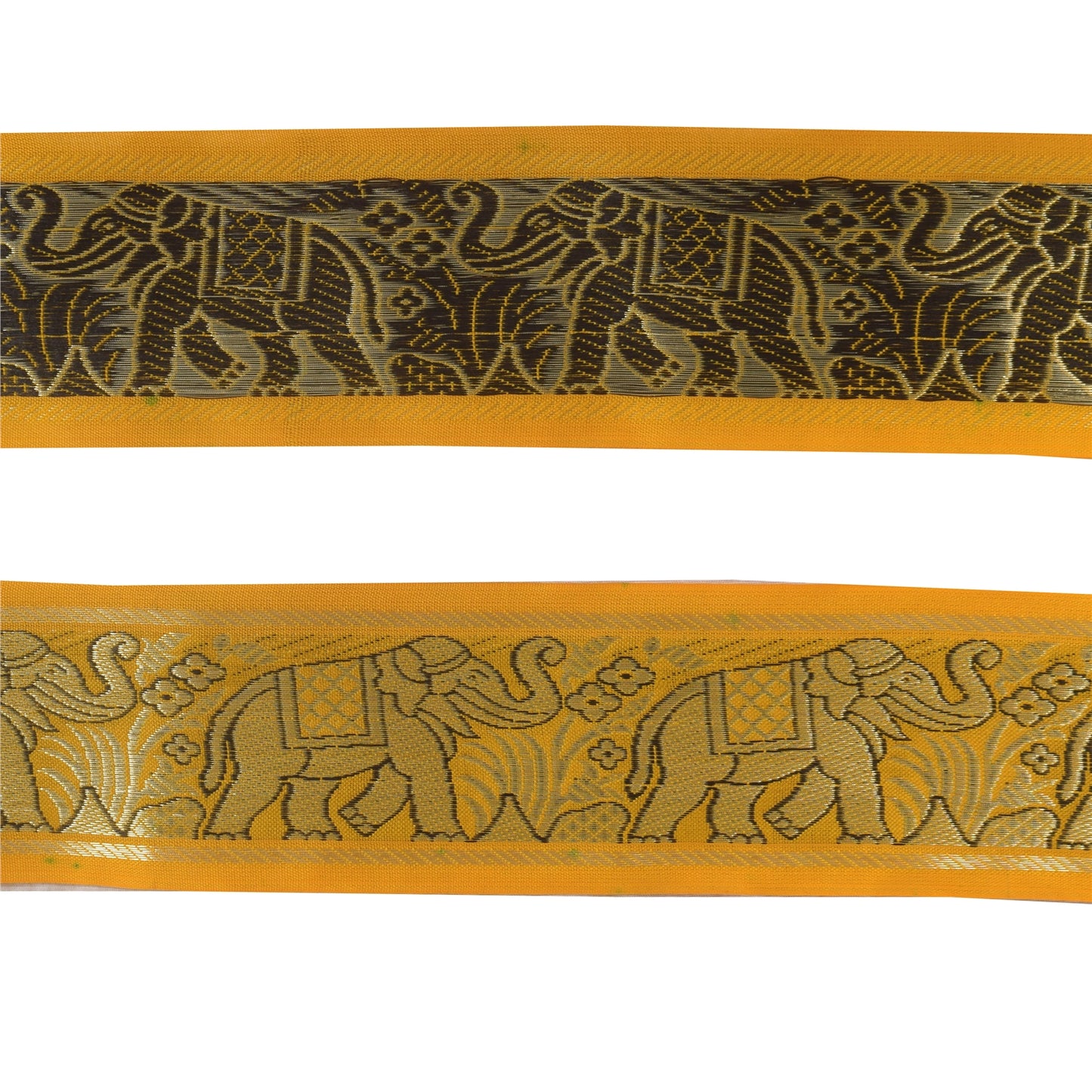 Sanskriti Vintage 1 Yard Sari Border Hand Woven Trim Sewing Craft Yellow Lace