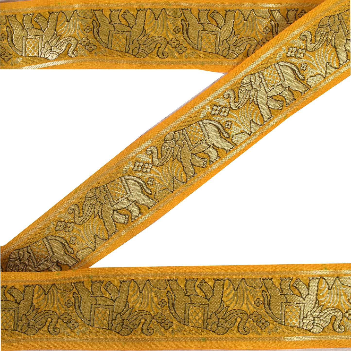 Sanskriti Vintage 1 Yard Sari Border Hand Woven Trim Sewing Craft Yellow Lace