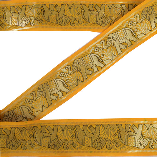 Sanskriti Vintage 1 Yard Sari Border Hand Woven Trim Sewing Craft Yellow Lace