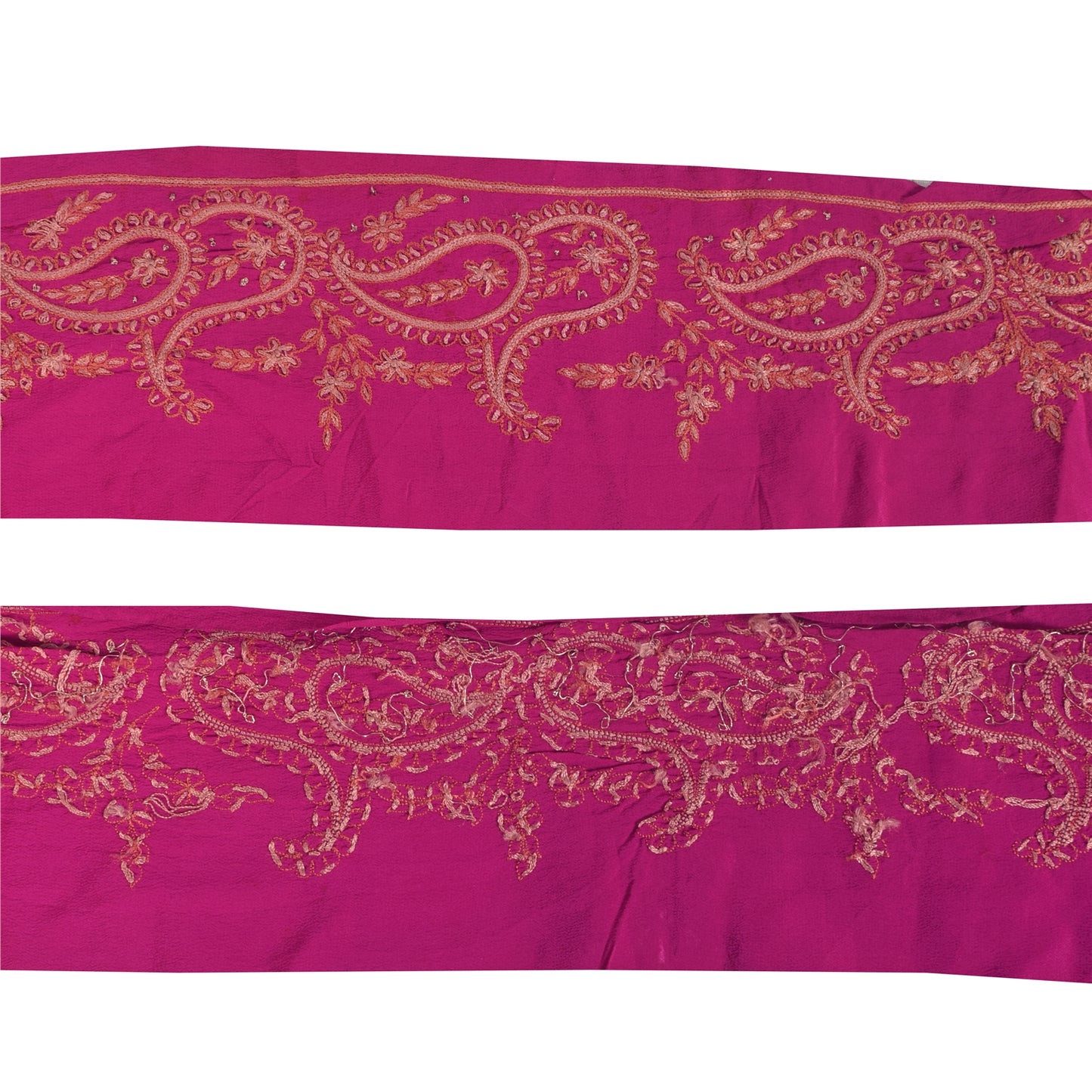 Sanskriti Vintage 1 YD Sari Border Hand Embroidered Trim Sewing Craft Pink Lace