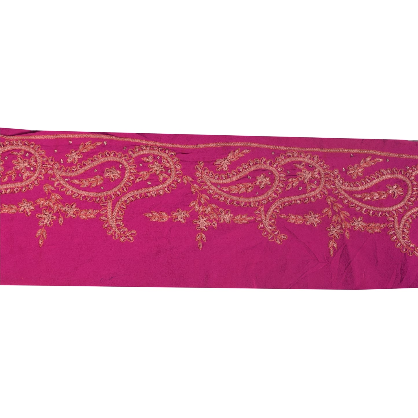 Sanskriti Vintage 1 YD Sari Border Hand Embroidered Trim Sewing Craft Pink Lace