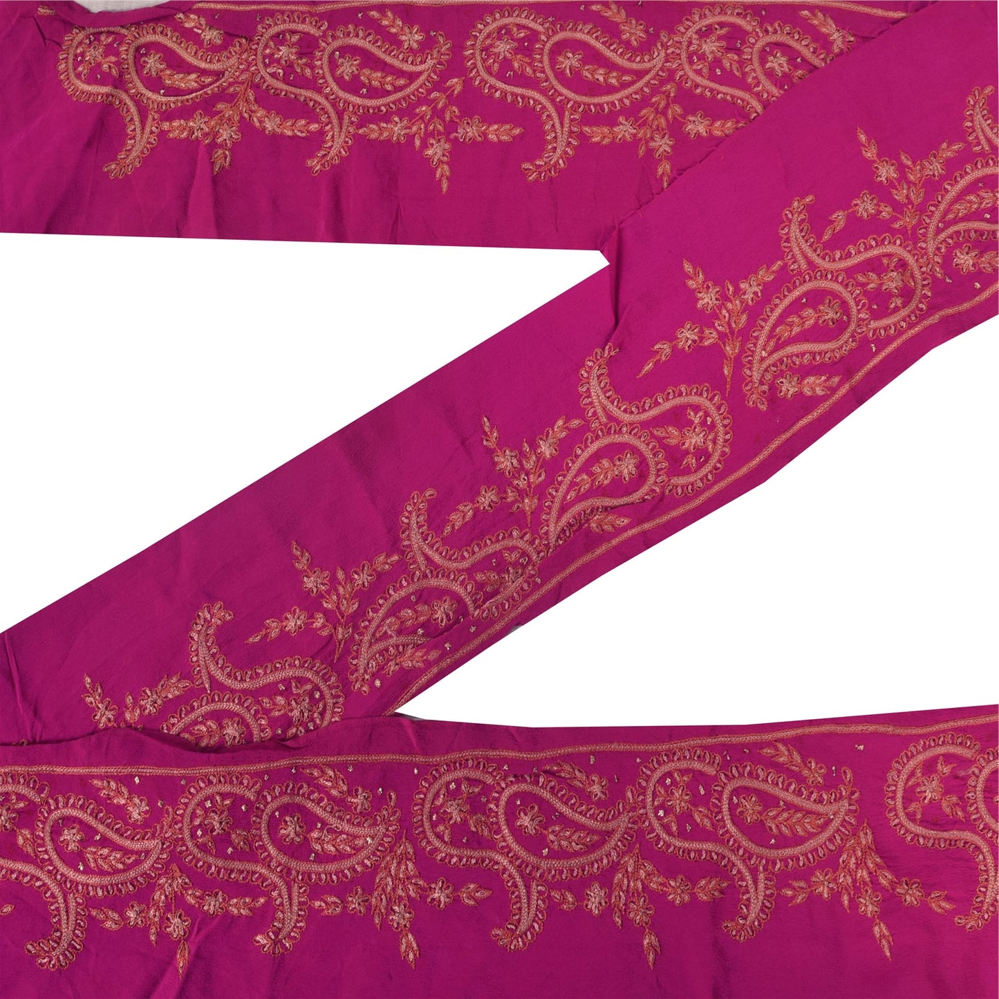 Sanskriti Vintage 1 YD Sari Border Hand Embroidered Trim Sewing Craft Pink Lace
