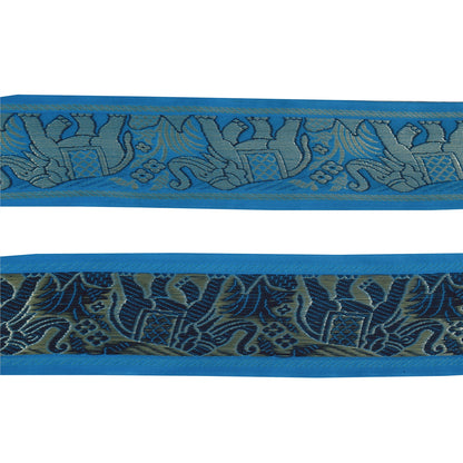 Sanskriti Vintage 1 YD Sari Border Elephant Hand Woven Trim Sewing Blue Lace