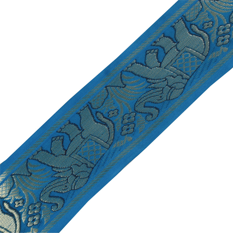 Sanskriti Vintage Saree 1 Yd Border Elephant Pure Silk Hand Woven Floral & Elephant Sari Trim Sewing Blue 3.2W Lace upholstery fabric