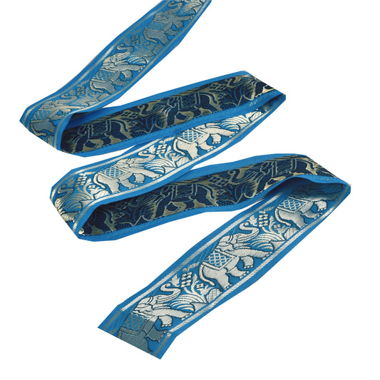Sanskriti Vintage 1 YD Sari Border Elephant Hand Woven Trim Sewing Blue Lace