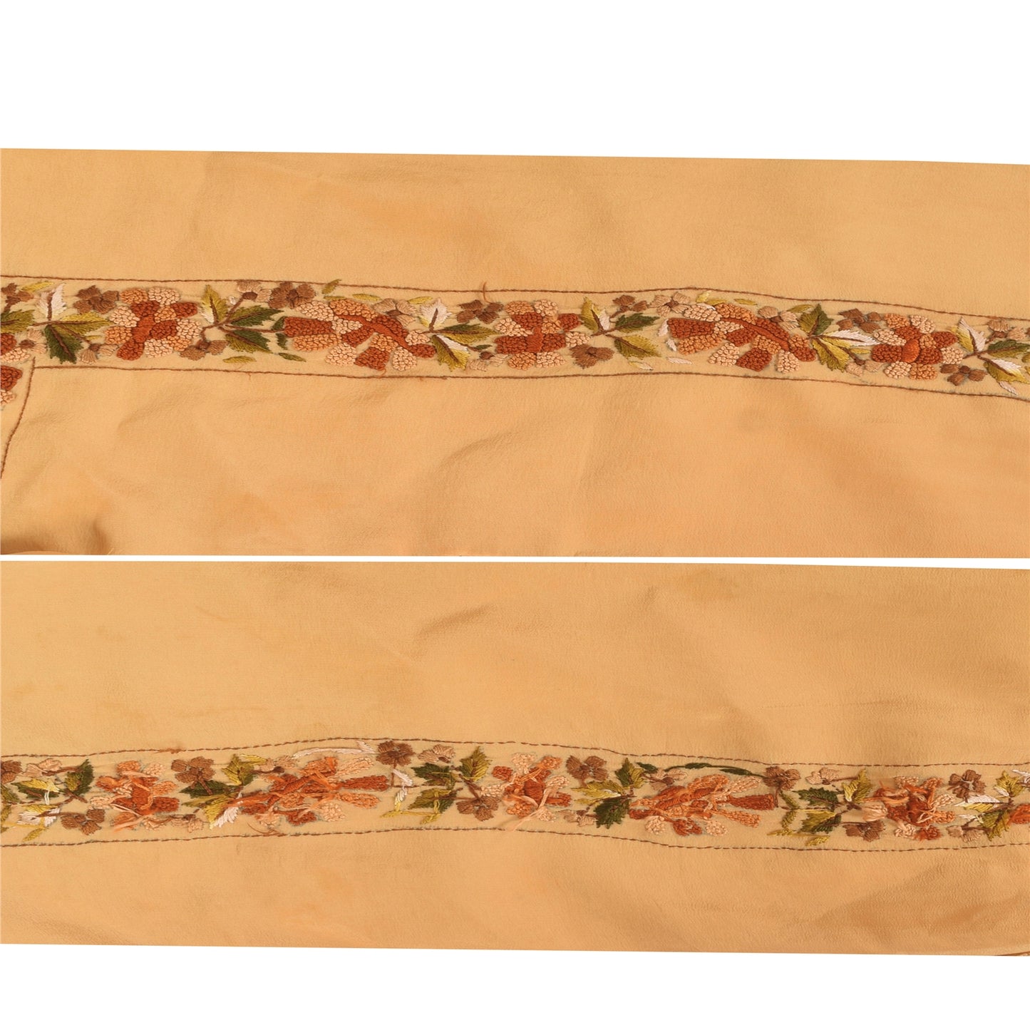 Sanskriti Vintage Sari Border Embroidered 1YD Trim Sewing Craft Peach Crepe Lace