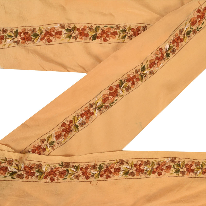 Sanskriti Vintage Sari Border Embroidered 1YD Trim Sewing Craft Peach Crepe Lace
