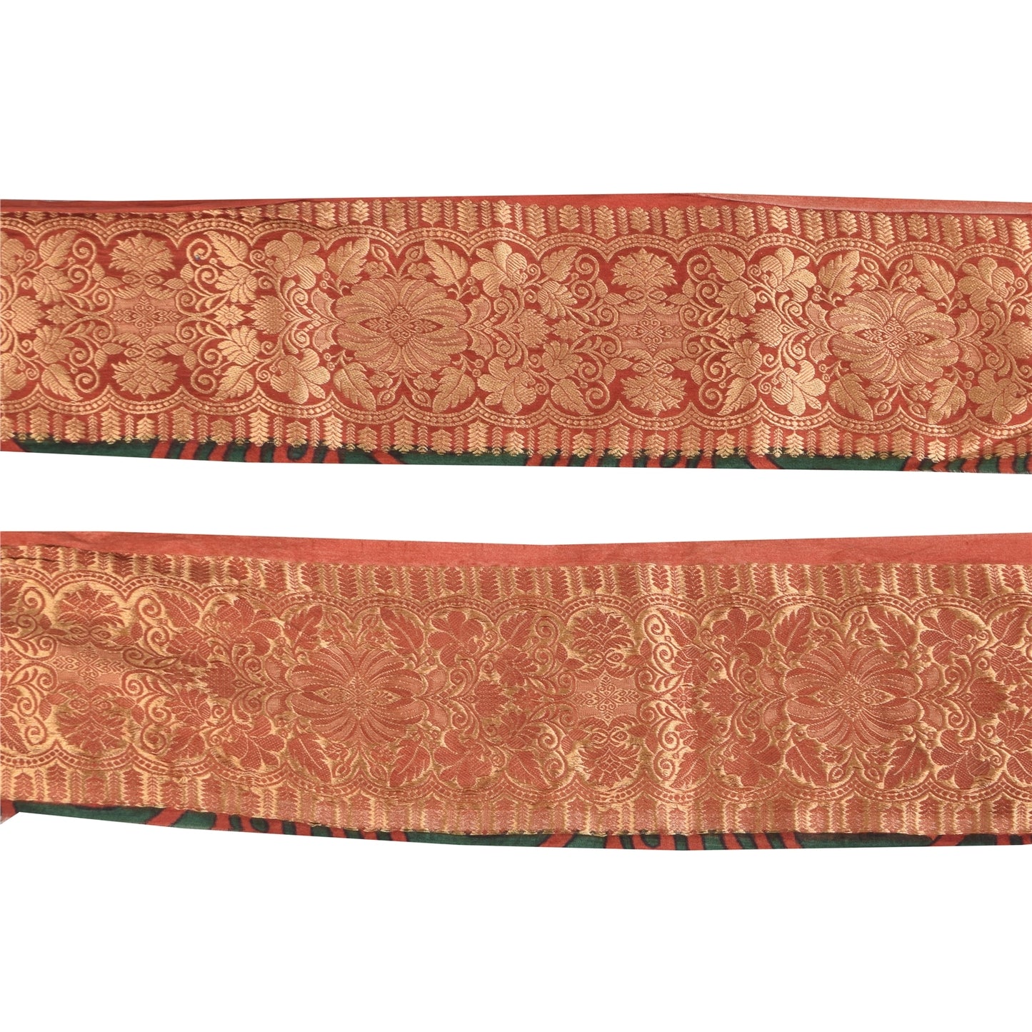 Sanskriti Vintage Sari Border Red Brocade Woven 1 YD Craft Projects Trim 3.2Lace