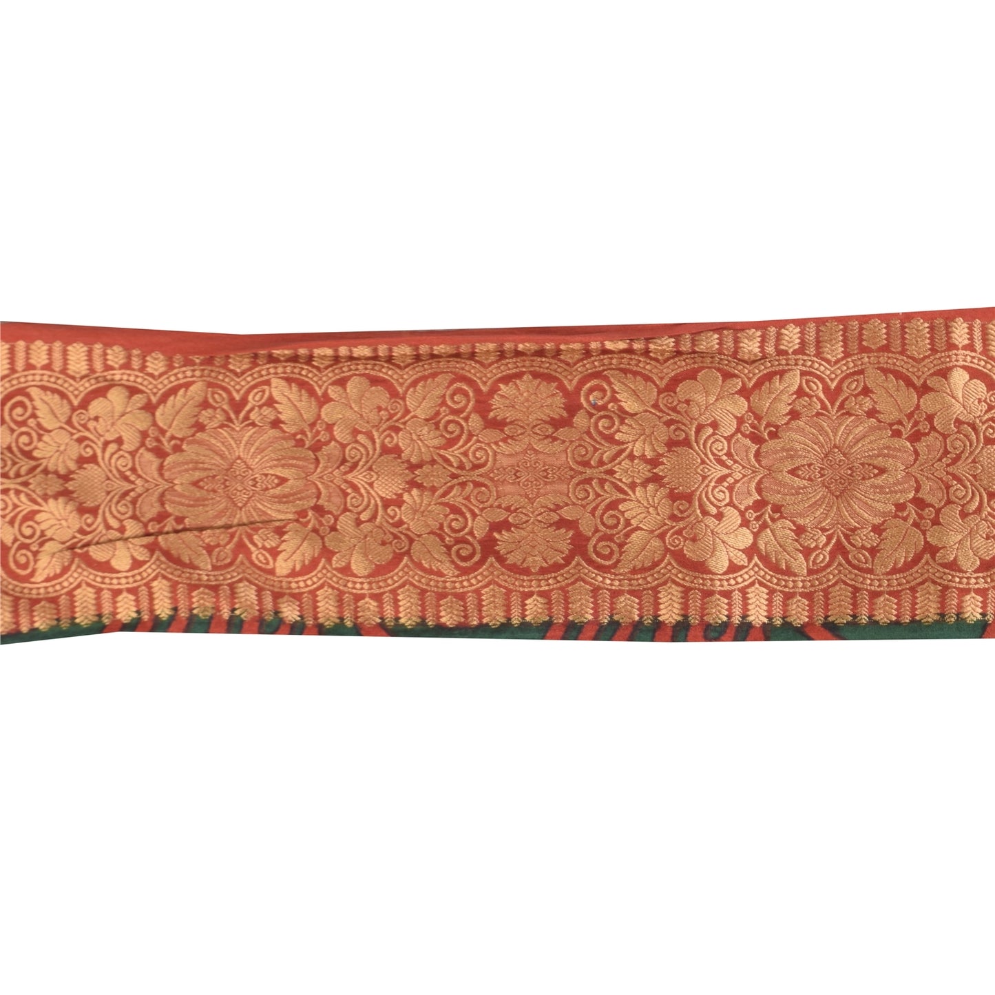 Sanskriti Vintage Sari Border Red Brocade Woven 1 YD Craft Projects Trim 3.2Lace