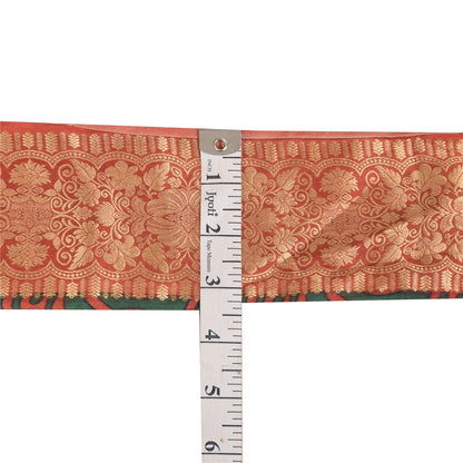 Sanskriti Vintage Sari Border Red Brocade Woven 1 YD Craft Projects Trim 3.2Lace