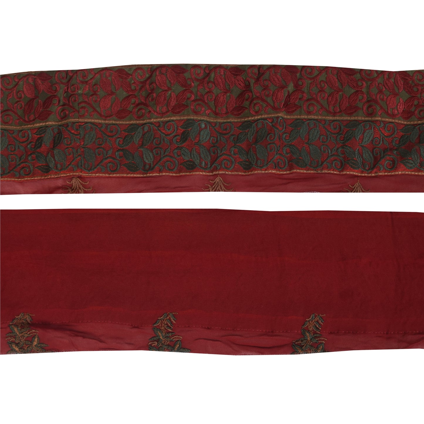 Sanskriti Vintage Sari Border Embroidered Thread 1 YD Craft Trim Red 5"W Lace