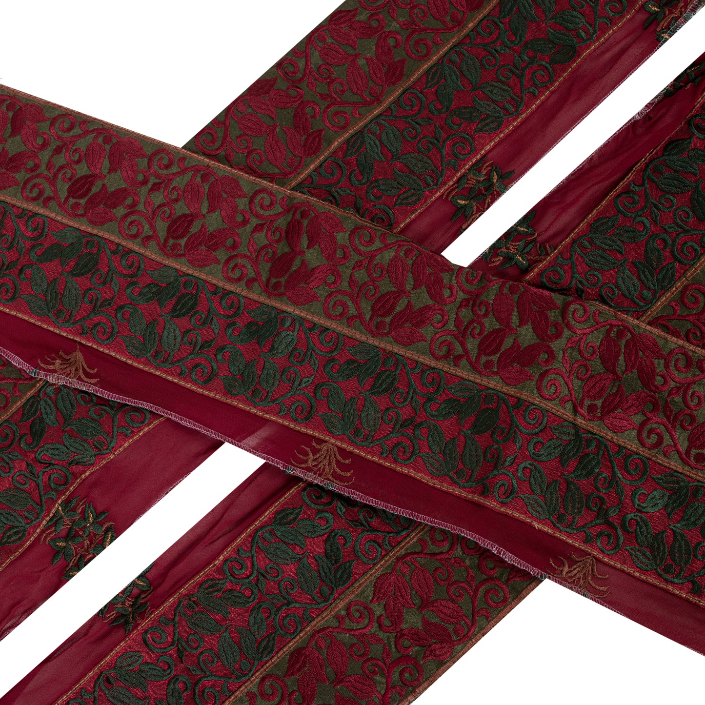 Sanskriti Vintage Sari Border Embroidered Thread 1 YD Craft Trim Red 5"W Lace